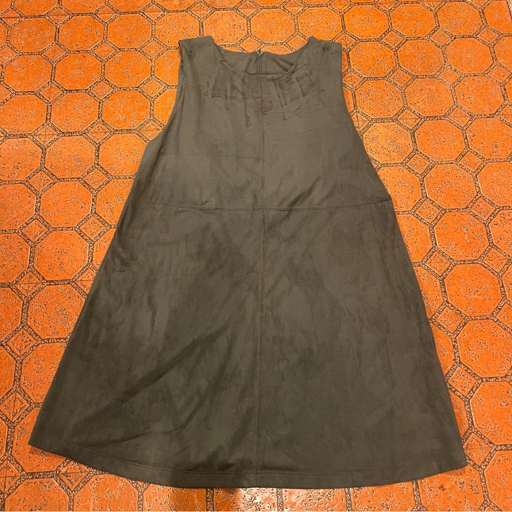 Mod 60s 70s style Sleeveless A-Line suede Dress in Dark Olive green large
